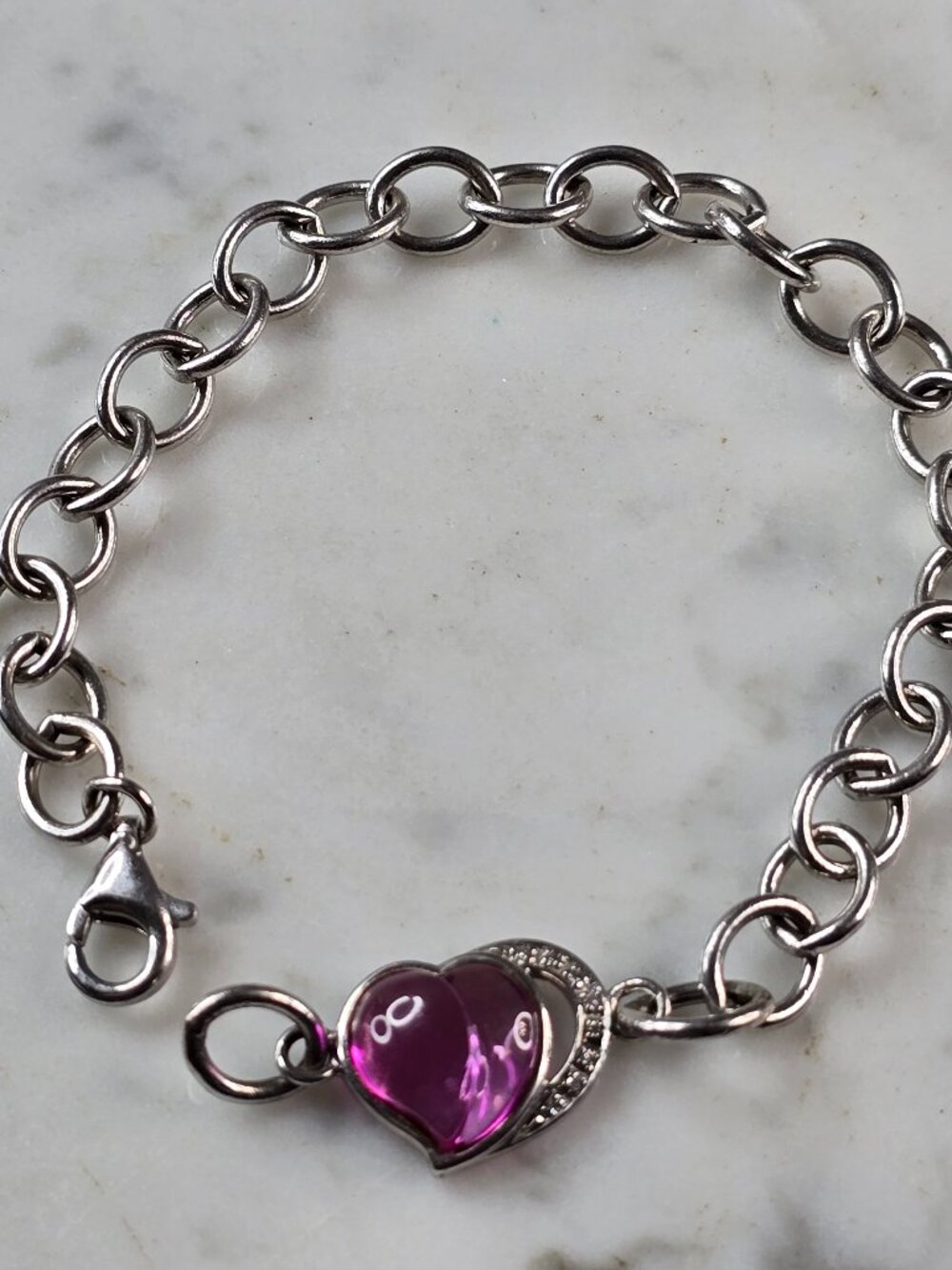 Womens Vintage Estate Sterling Silver Heart Charm Bracelet 9.6g E6674